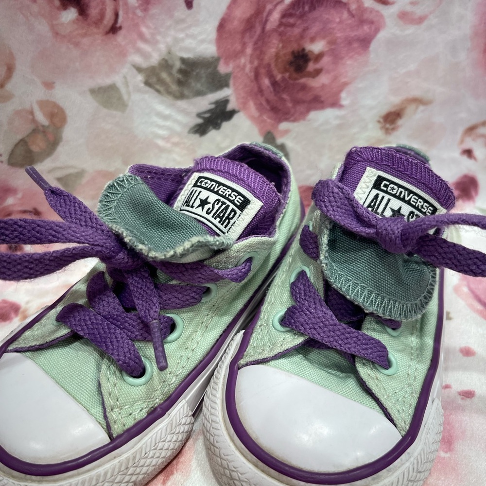 Converse Toddler Mint Green and Purple Sneakers